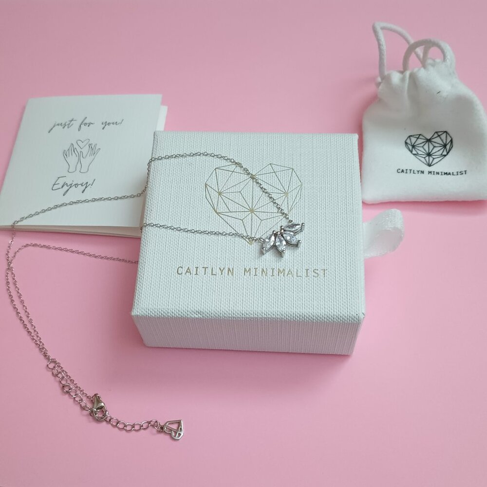 Caitlyn Minimalist 925 Necklace 18" Sterling Silver Marquise Lotus Flower